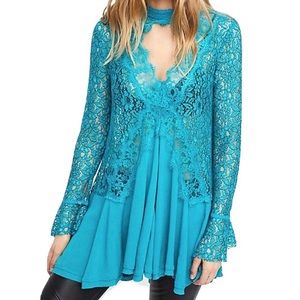 Free People Ocean Blue Tell Tale Lace Dress